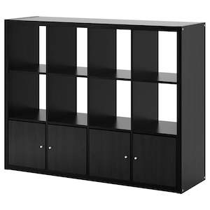 IKEA KALLAX Shelving with 4 doors, black brown, 147x112 cm