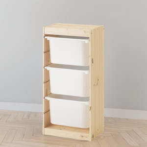 IKEA TROFAST Storage with 3 boxes, pine/white, 44x30x91 cm