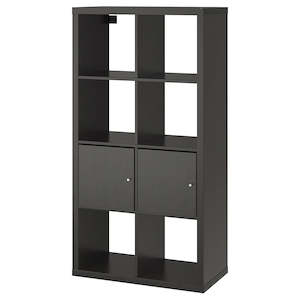 Kallax Shelving: IKEA KALLAX Shelving with 2 doors, black-brown, 77x147 cm