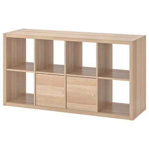 Kallax Shelving: IKEA KALLAX Shelving with 2 doors, oak effect, 77x147 cm