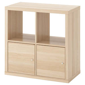 H Shelving Bookcase: IKEA KALLAX Shelving with 2 doors, oak effect, 77x77 cm