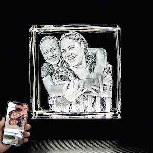 NZ Made Personalised XL 3D Photo Crystal Square - 125mm x 125mm x 60mm