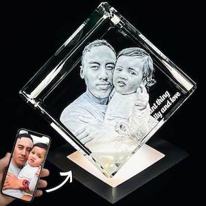NZ Made Personalised XL 3D Photo Crystal Diamond - 80mm x 80mm x 80mm