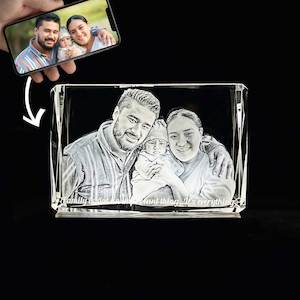 NZ Made Personalised Large 3D Photo Crystal Rectangle - 80mm x 120mm x 60mm