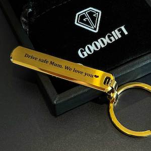 NZ Made 18K Gold Plated Personalised Custom Text Bar Keychain