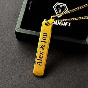 NZ Made Personalised Custom 18K Gold Text Bar Necklace