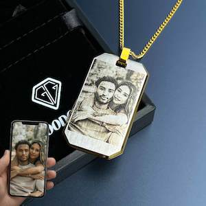 NZ Made Two Tone 18K Gold Plated Personalised Custom Photo & Text Necklace