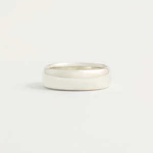 White Gold Wedding Band - 6mm Wide - Rounded - Polished