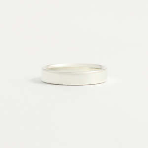 White Gold Wedding Band - 4mm Wide - Flat - Polished