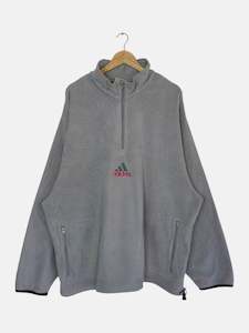 Grey Sweatshirts: 90's Adidas Embroidered Vintage Fleece Quarter-zip Sweatshirt Size 3XL