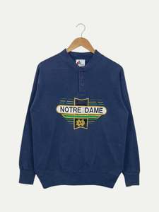 Mens Sweatshirts: 90's Notre Dame Embroidered Vintage Button-up Sweatshirt Size S