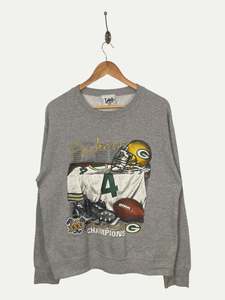 Grey: 90's Green Bay Packers Embroidered Vintage Sweatshirt Size M