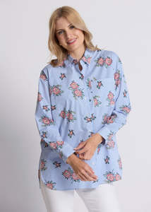 Stella Gemma: Stella and Gemma Estella Shirt - Floral Blue Stripe