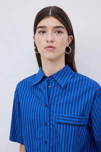 Yerse: Yerse Cotton Poplin Shirt - Blue Stripe