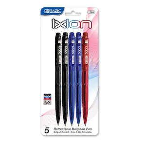 Stationery Near Me: BAZIC Ixion Asst. Color Retractable Pen (5/Pack) (Product of USA)