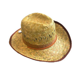 Flax: Flax/Seagrass Cowboy Hat Dakota style with brown edge