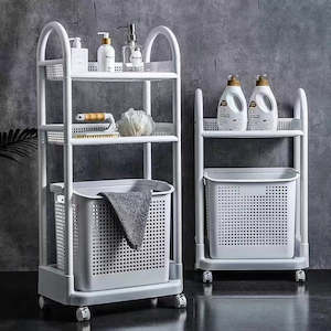 Laundry Room Storage: Laundry trolley 2 shelves with Basket