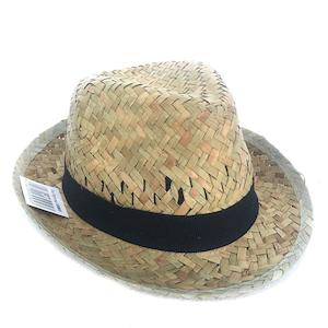 Derby Hat: Flax/Seagrass Fedora Hat Hole with black band