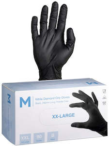 Hand Protection: Nitrile Diamond Grip Gloves Powder Free - Black, 2XL, 240mm Cuff,(Pack of 900)