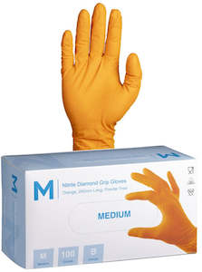 Nitrile Diamond Grip Gloves Powder Free - Orange, M, 240mm Cuff(Pack Of 1000)