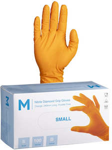 Nitrile Diamond Grip Gloves Powder Free - Orange, S, 240mm CuffPack Of 1000)