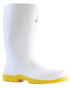 Protective Wear: Industrial PVC Gumboots - White/Yellow, Size 5 (5)  *Steel Toe Cap + Steel Midsole