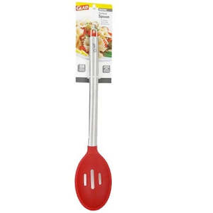 GLAD SLOTTED SPOON W/ STAINLESS STEEL HANDLE, RED (Product of USA)