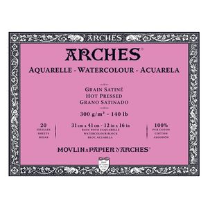 Arches Watercolour Block 300gsm Hot Pressed 20 Sheets
