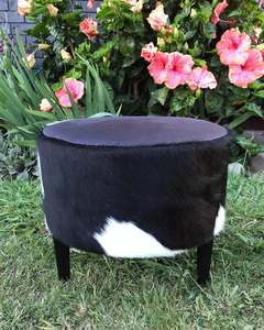 Small Footstools: Cowhide Round Footstool #4 40x40x34cm