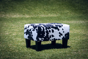 Small Footstools: Faux Cowhide Footstool with Wood Legs 55x40x37cm