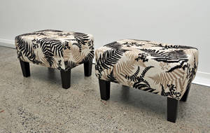 Small Footstools: Fern Fabric Footstool with Wood Legs 55x40x37cm