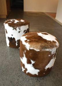 Small Footstools: Cowhide Small Round Footstool 40x40x38cm