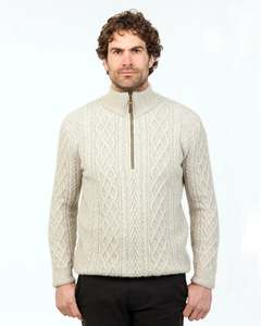 Natural Arran Half Zip Merino Sweater - NS434