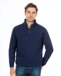 Mens Knitwear Sweaters: Twilight Blue Lightweight Half Zip Merino Sweater - NB336