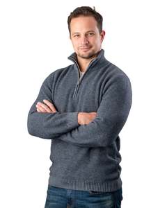Sky Blue Men's Textured Half Zip Sweater - NE338