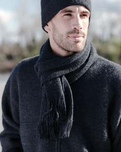 Unisex Scarves: Charcoal Plain Possum Merino Wool Scarf - NX102
