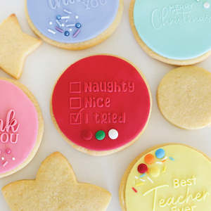 Cake Essentials: Cookie Embosser Stamp - Naughty Nice Tried
