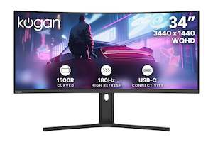 Gaming Monitors: Kogan Infinity 34" Curved Ultrawide WQHD 180Hz 1ms Freesync USB-C Gaming Monitor (3440 x 1440)