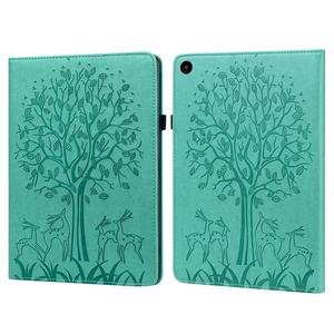 Embossed Leather Tablet Case With Tree & Deer Pattern