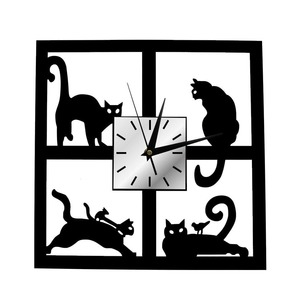 Wooden Wall Clocks: Four Cats Wall Clock