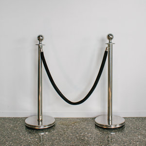 Silver Bollard & Black Velvet Rope