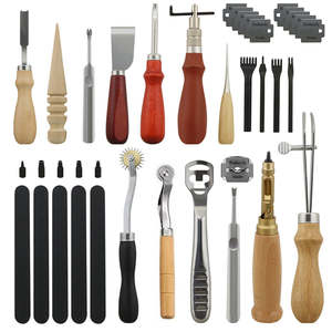 18PCs Leather Craft Tools Kit Tools DIY Groover Punch Kit Stiching Carving Craft Sewing