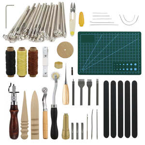 59PCs Leather Craft Tools Kit Tools DIY Groover Punch Kit Stiching Carving Craft Sewing