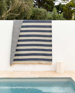 Rugs Mats: Summit Floor Rug - Deep Blue + Natural Stripe