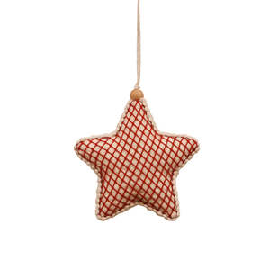 Majestic Hanging Fabric Star - Natural/Red