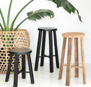 Chairs: Teak Round Stool Black