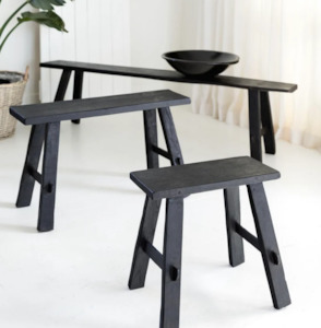 Teak Bench Small Black 40x20x39cm