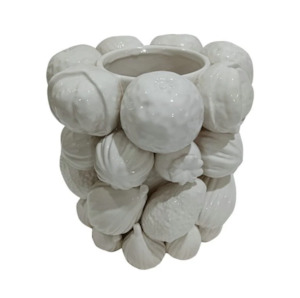 Home Decor: Ceramic Mixed Fruit Vessel White