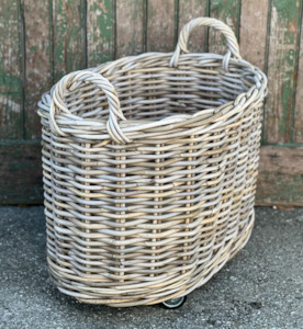 Medium Oval Cane Basket on Wheels