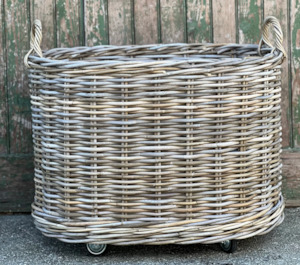Lighting: Large Oval Cane Basket on Wheels